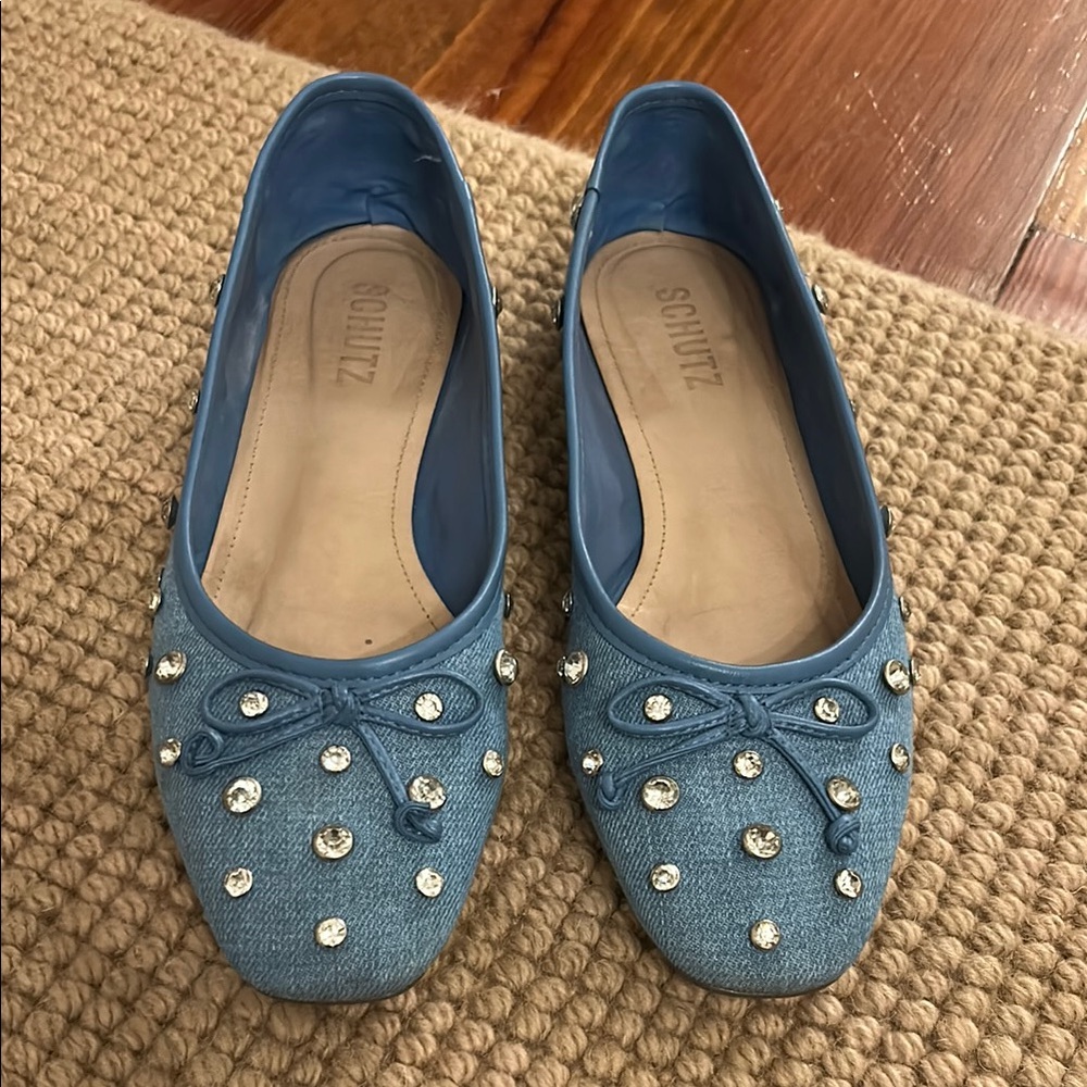 Schutz Blue Embellished Women's Flats